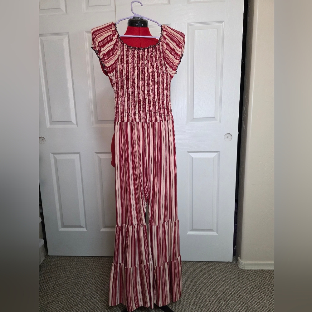 Elegant Striped Jumpsuit in Red and White, Flare Pants